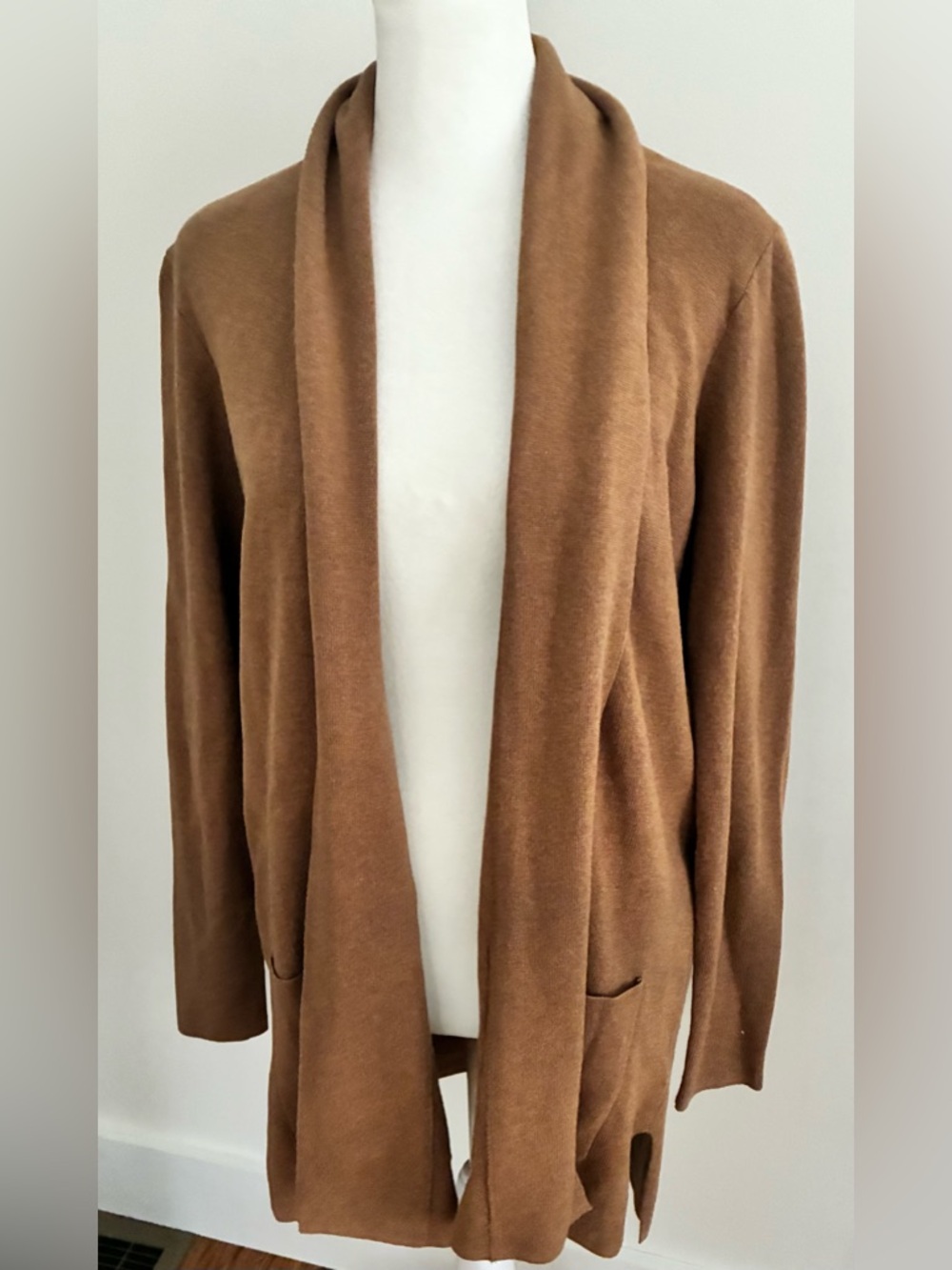 J. Crew Shawl Collar Open-Front Cardigan in Camel Brown